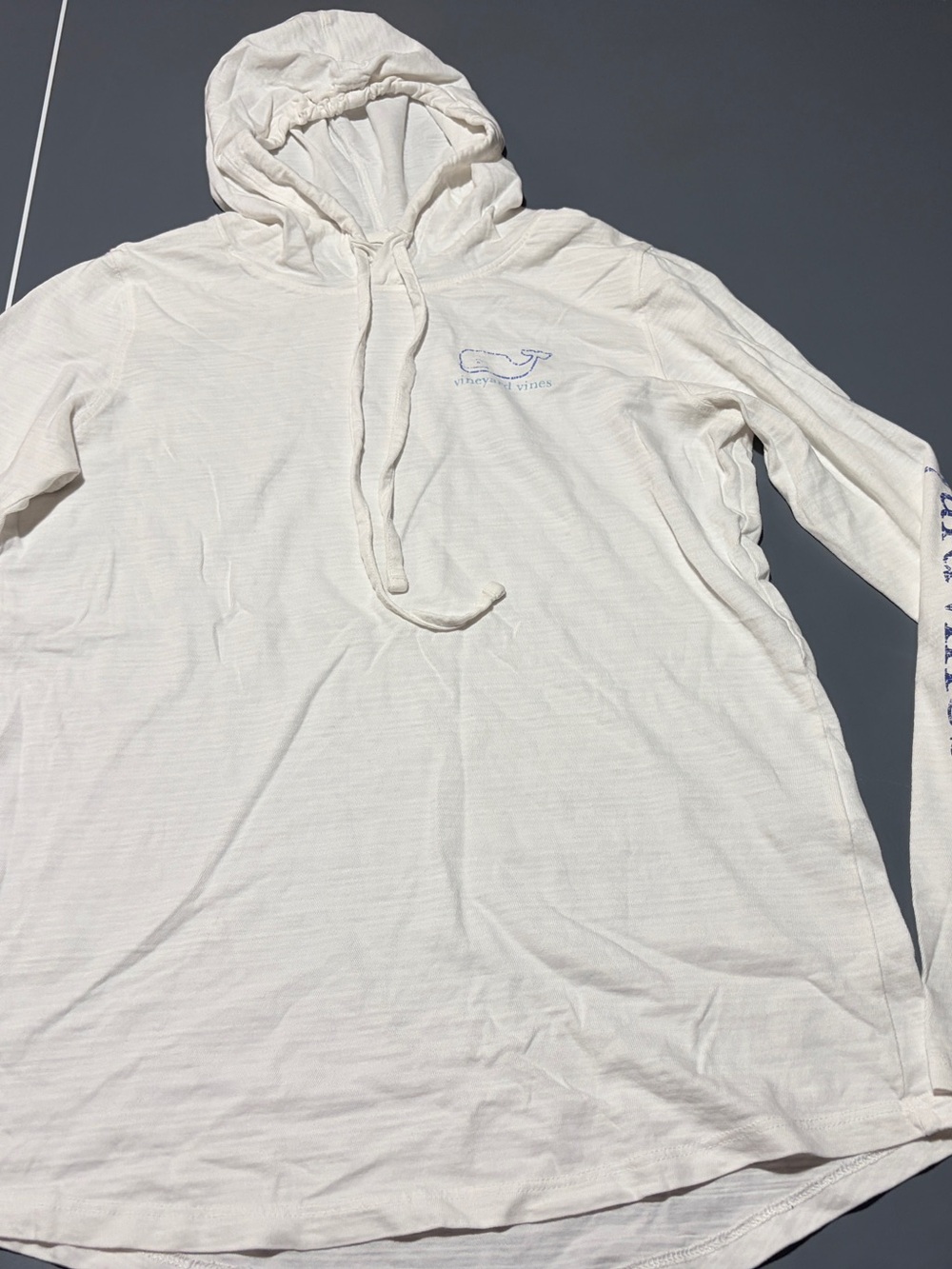 Vineyard Vines White Hooded Tee with Light Teal Logo